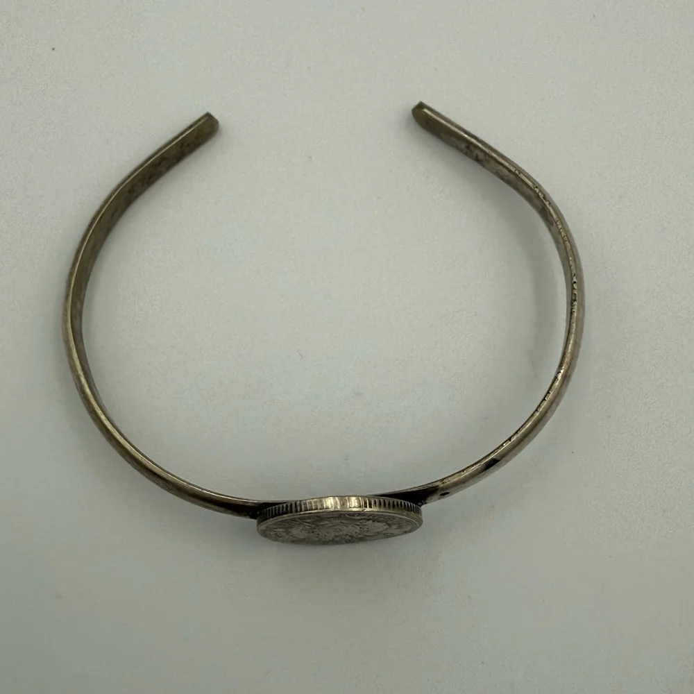 Silver Tone Republic Argentina 1882 Coin Cuff Bracelet - Picture 3 of 6